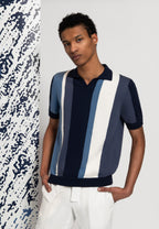 polo homme rayures verticales bleu et blanc coton
