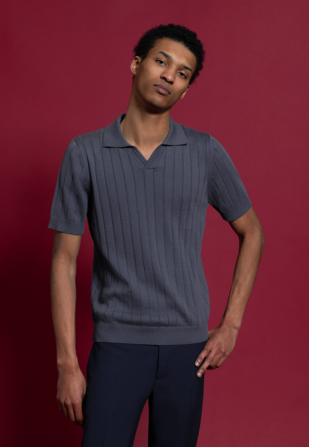 polo homme gris coton