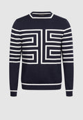 pull homme col droit bleu marine motif graphique