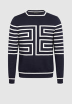 pull homme col droit bleu marine motif graphique