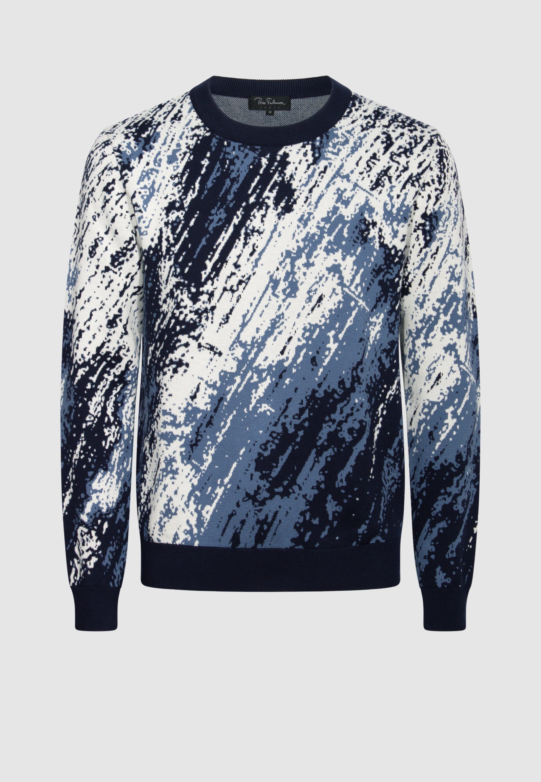 pull homme coton camaïeux de bleus col rond