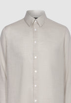 chemise homme coton beige fines rayures transparente