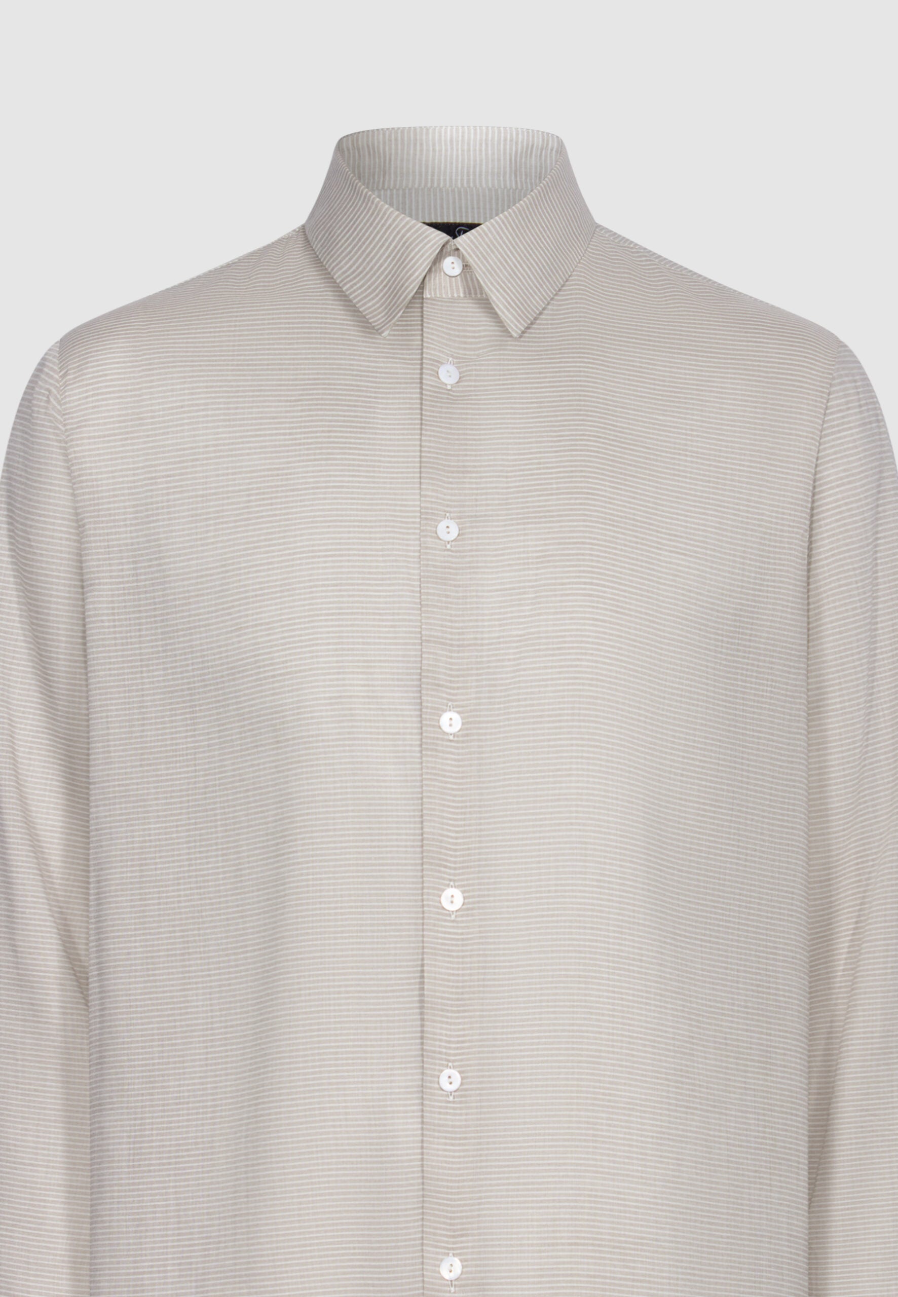 chemise homme coton beige fines rayures transparente