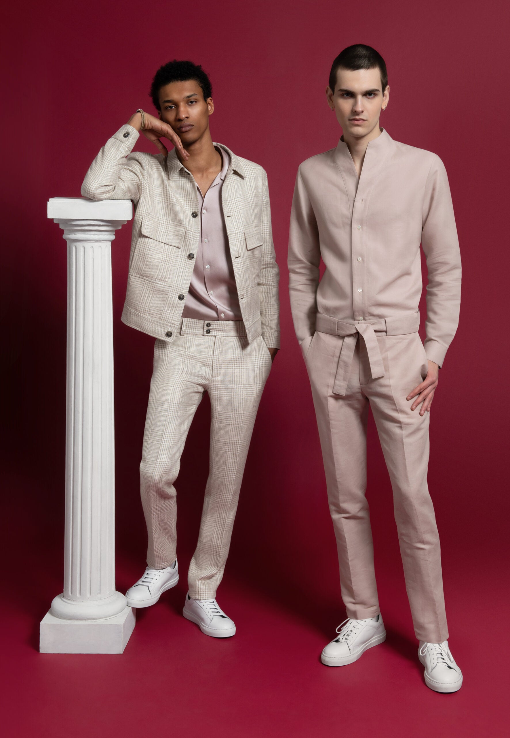 ensemble beige homme a petit carreaux et ensemble lin rose