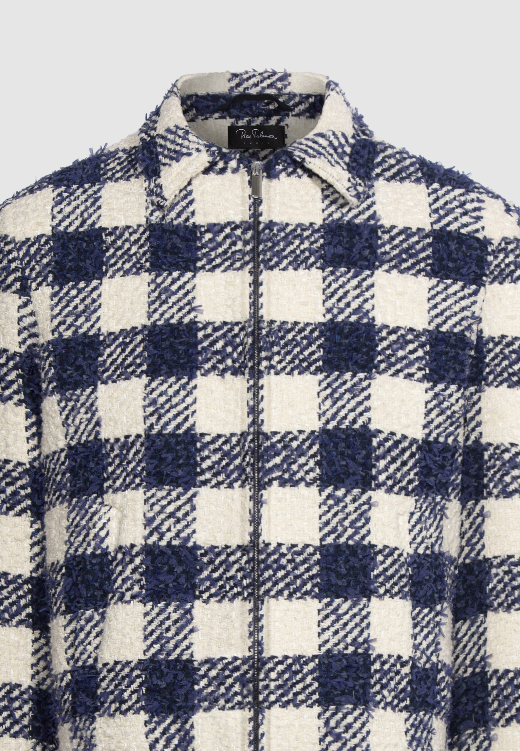 blouson homme motif carreaux bleu blanc