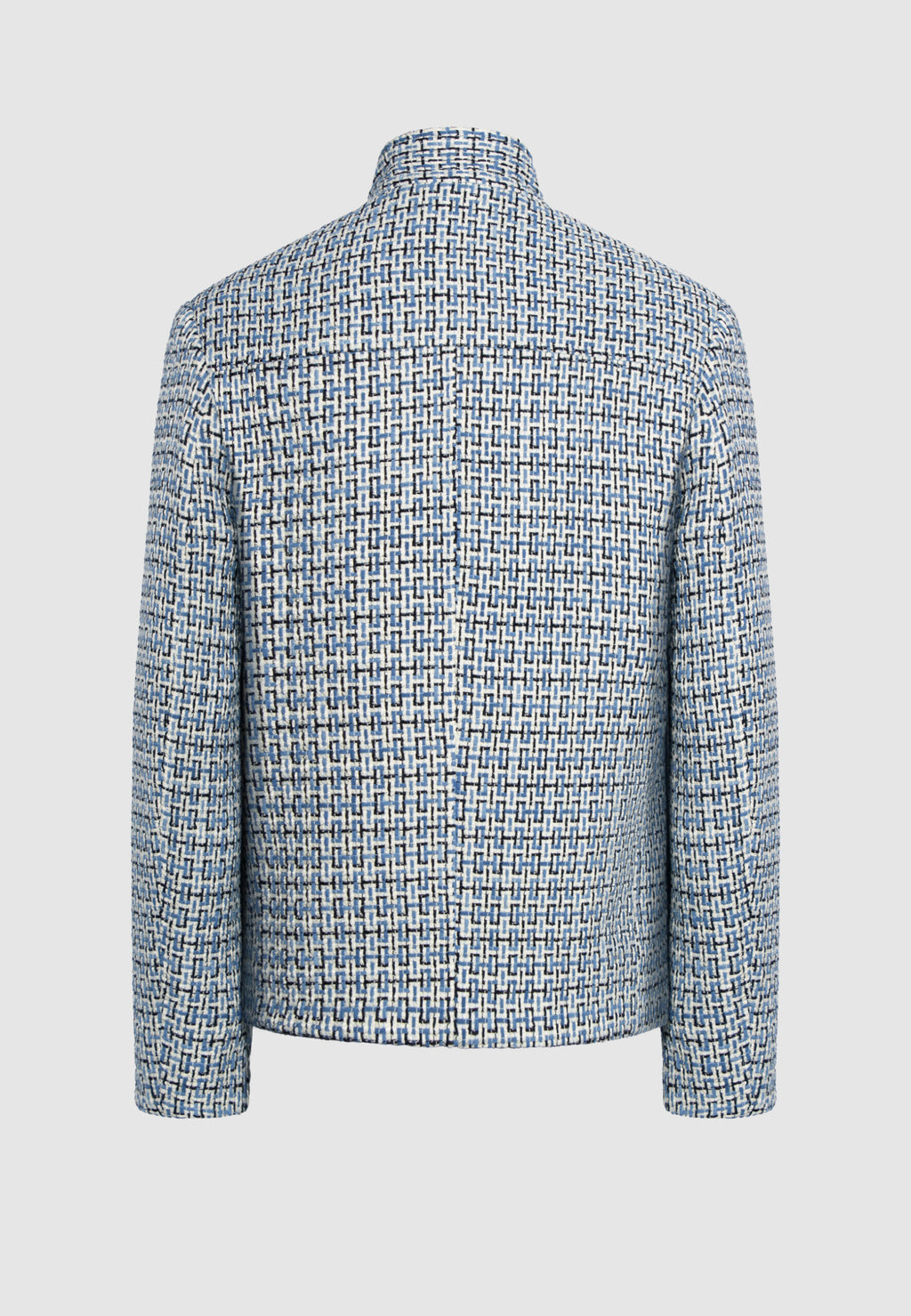 blouson homme col montant motif tissé bleu noir blanc vue dos