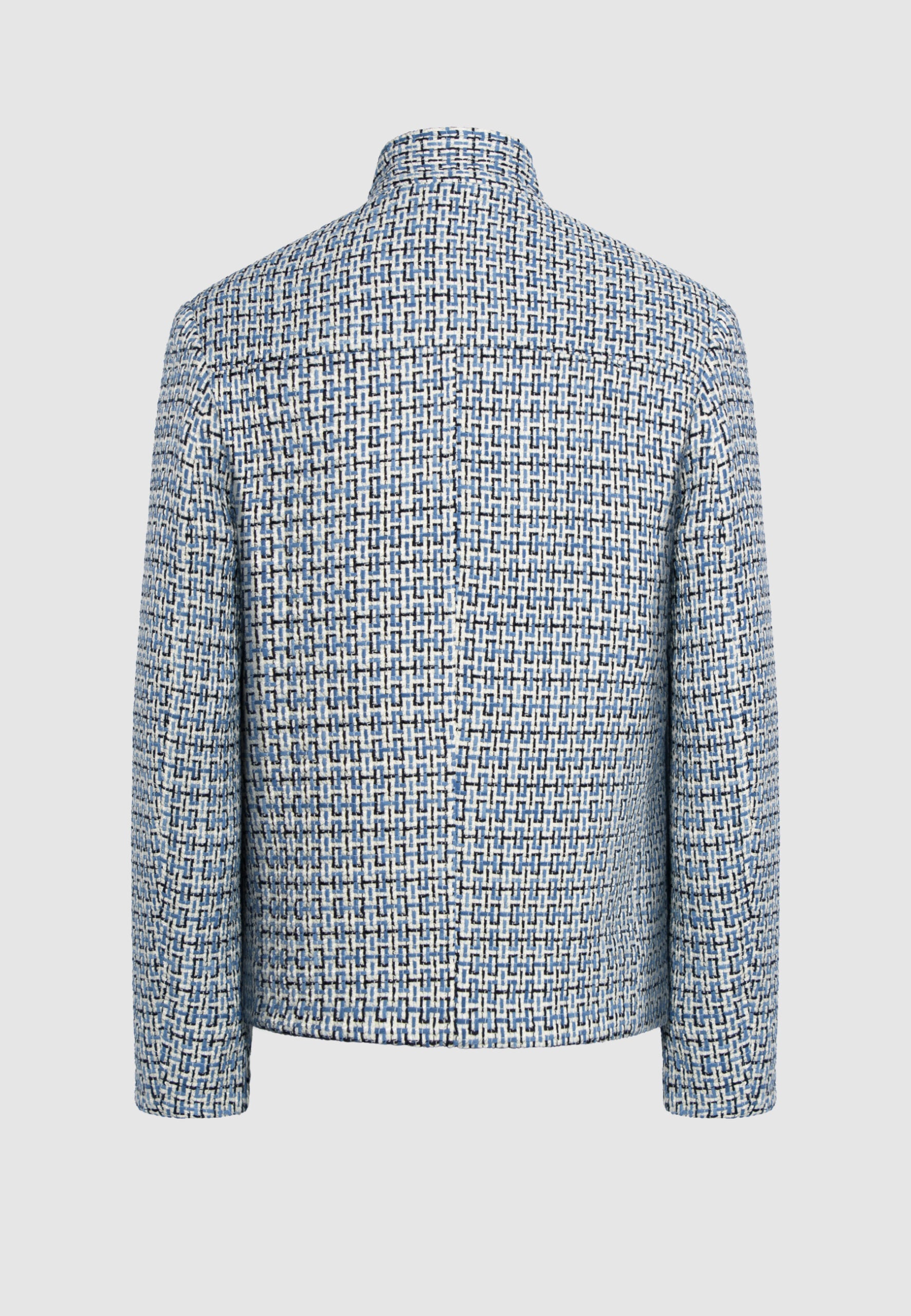 blouson homme col montant motif tissé bleu noir blanc vue dos