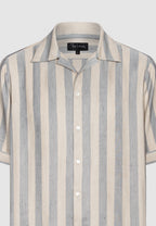 Chemise manches courtes homme rayures gris et beige