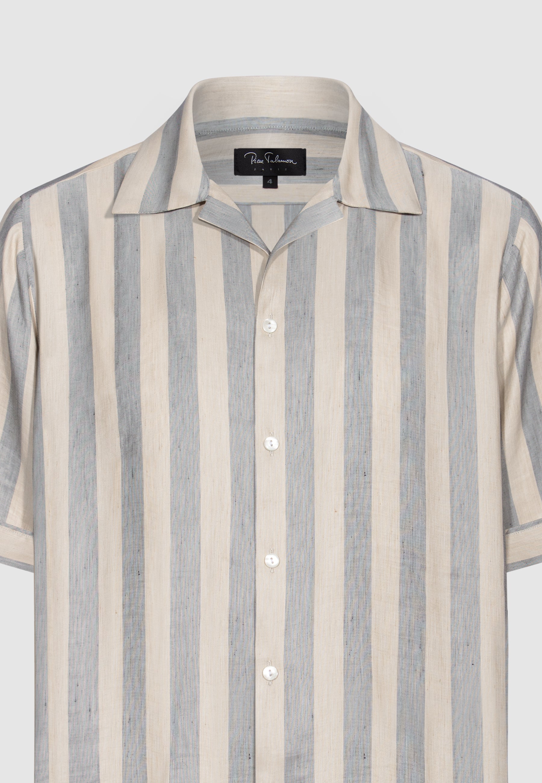 Chemise manches courtes homme rayures gris et beige