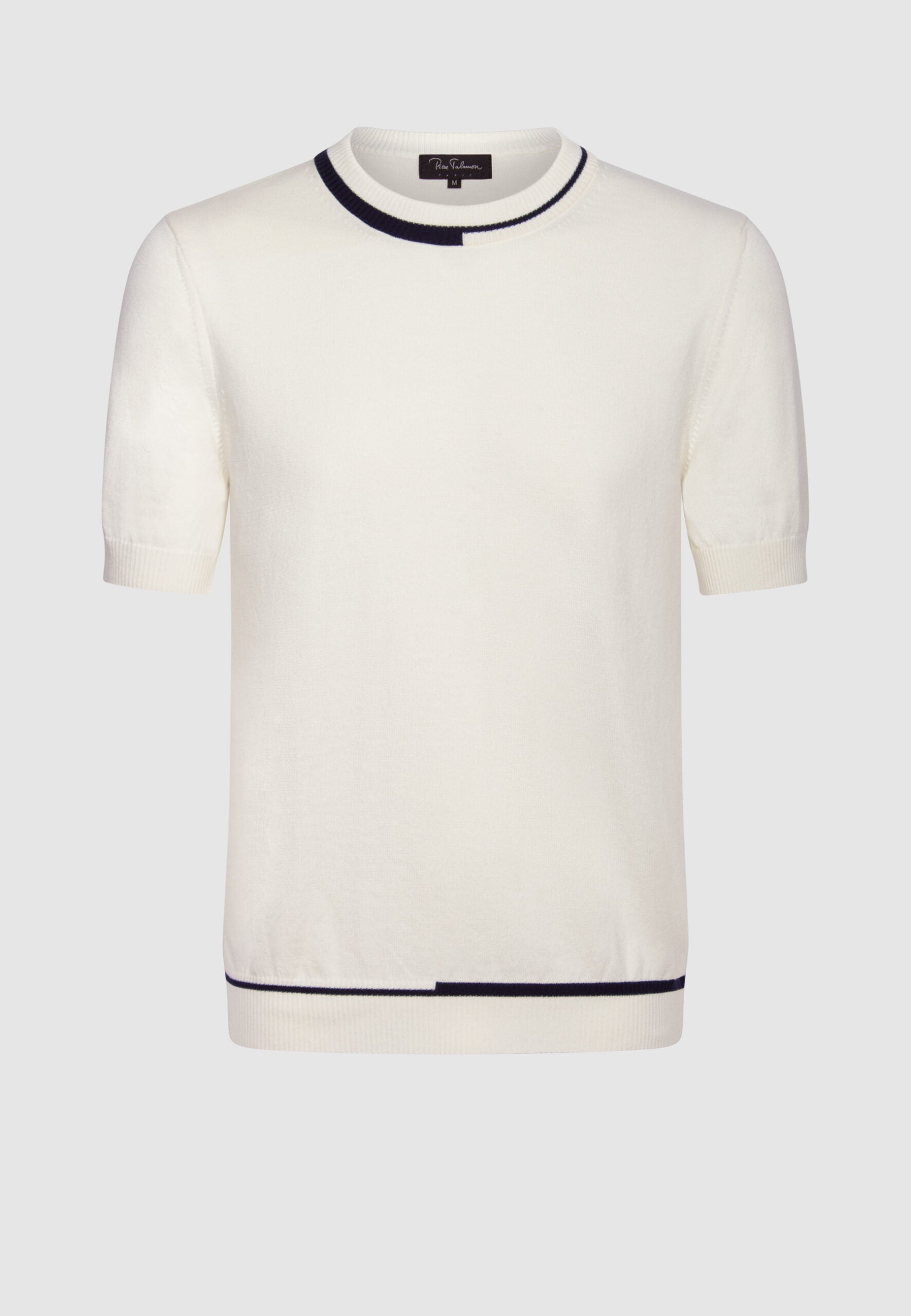T-shirt homme jersey de coton blanc rayure col