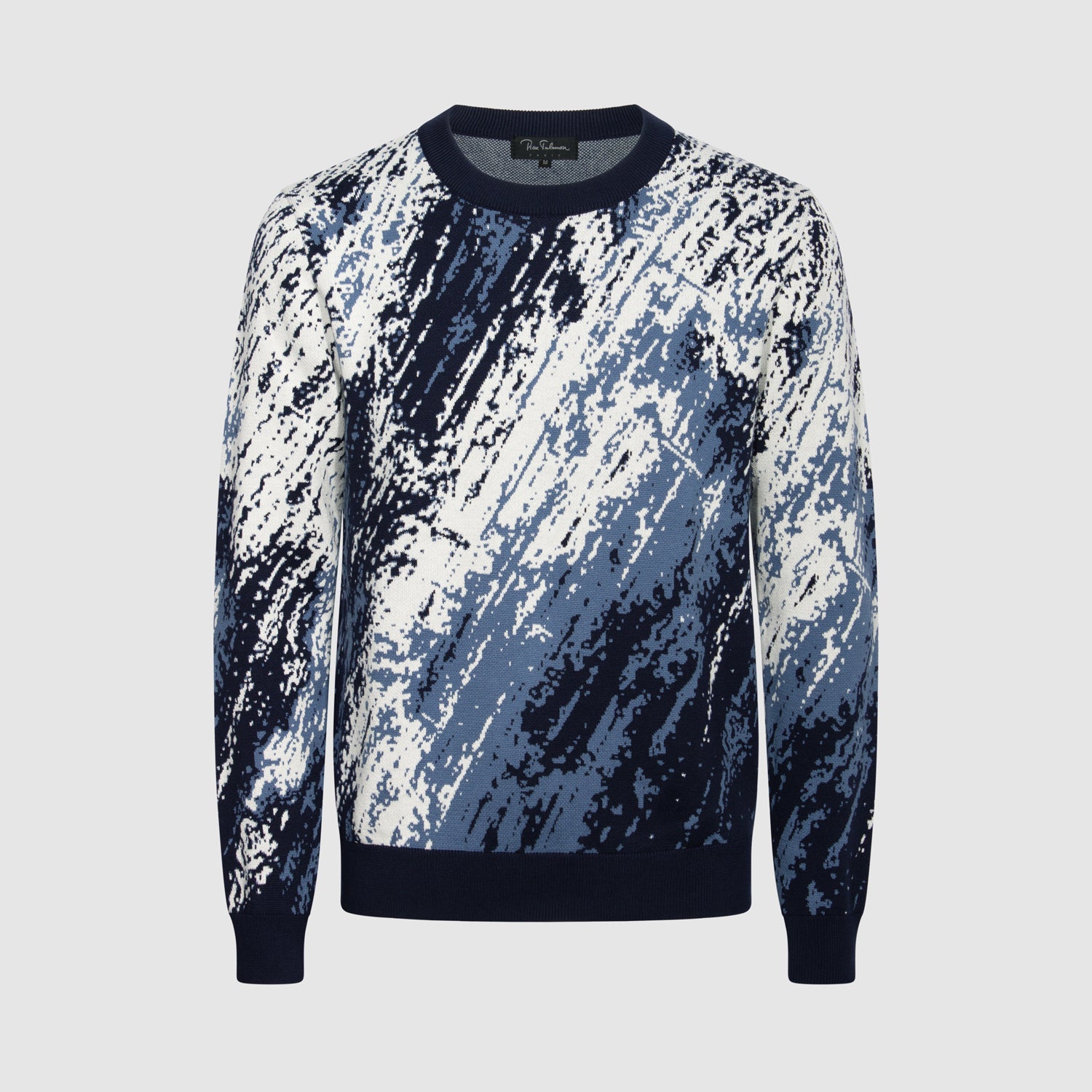 Pull homme coton motif abstrait bleu noir