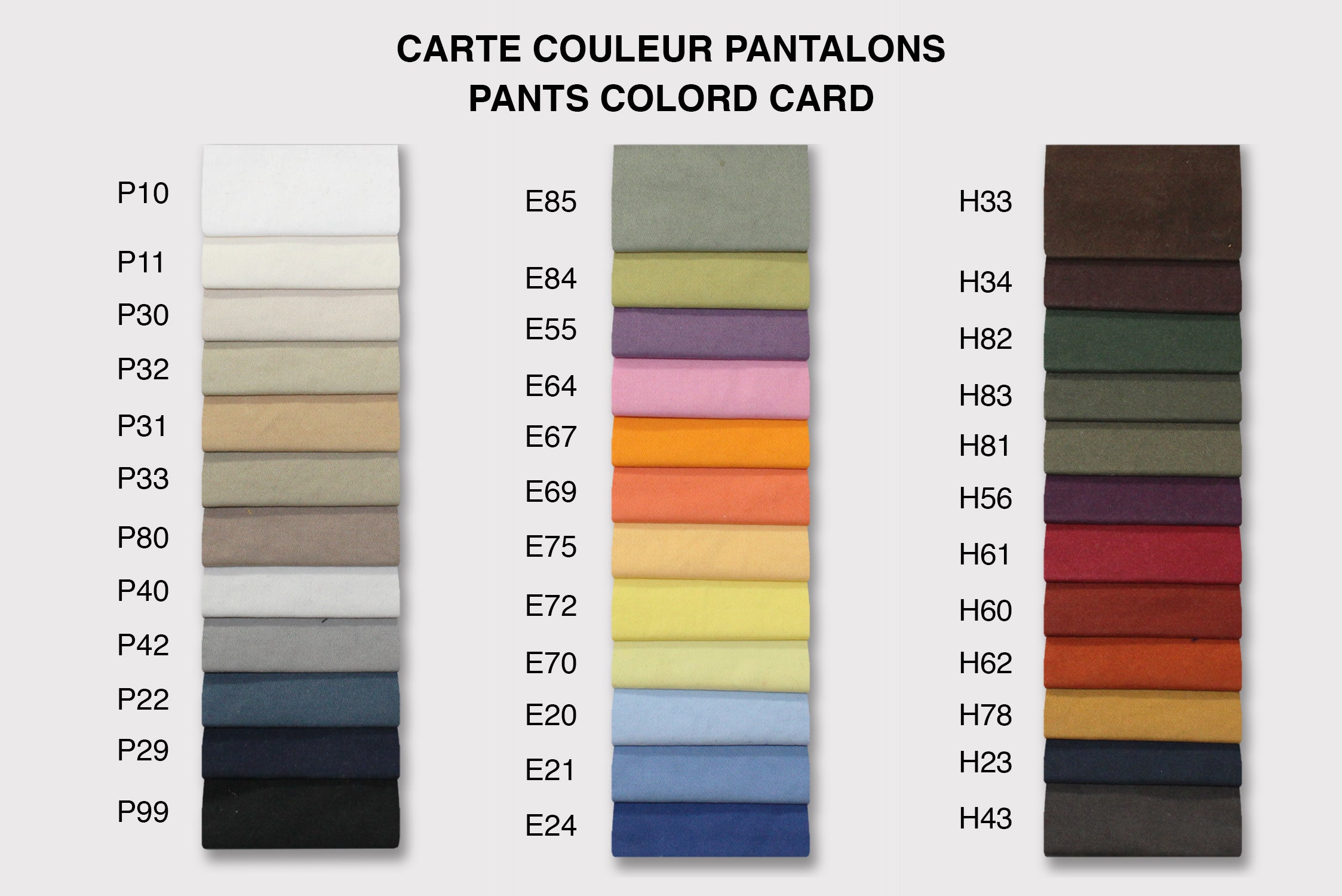Carte couleur pantalons